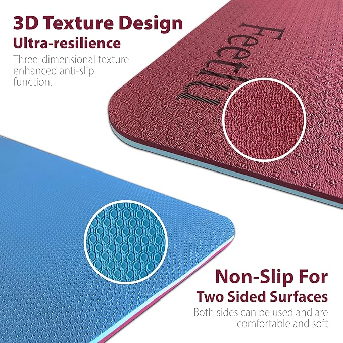 Feetlu Extra Thick Exercise Yoga Mat with Strap - 2/5 Inch (10MM), Non-Slip Workout Mat for Yoga, Pilates, and Floor Exercises