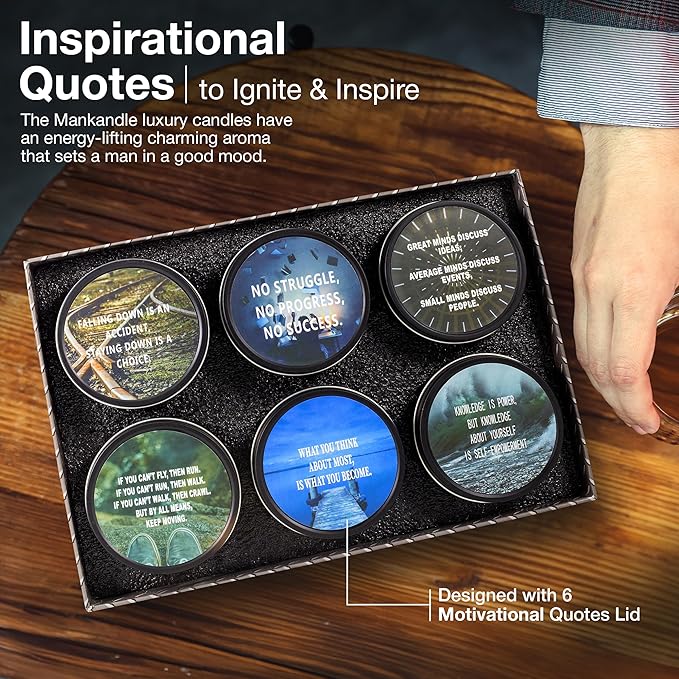 Majestic Zen Aromatherapy Candles for Men Gift Set | 6-Pack Soy Wax Candle with Inspirational Quotes | Stress Relief Candle Set for Relaxation, Aromatherapy Gift Set & Unique Gifts for Him