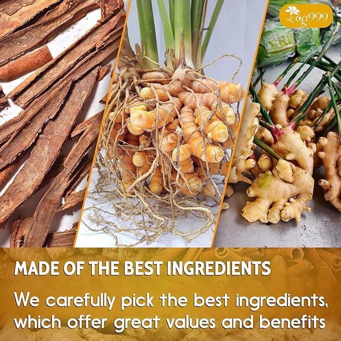 TOG999, Premium 20 Tea Bags Turmeric, Ginger, Cinnamon, 100% Natural, Hand-made Blend of Turmeric, Ginger, and Cinnamon Herbal Tea. Eco-conscious Tea Bags. No Sugar, No Caffeine, No Gluten, Vegan.