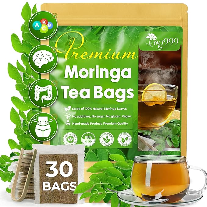 TOG999, Premium 30 Moringa Leaf Tea Bags, 100% Natural & Pure. Loose Leaf Moringa Herbal Tea. No Sugar, No Caffeine, No Gluten, Vegan.