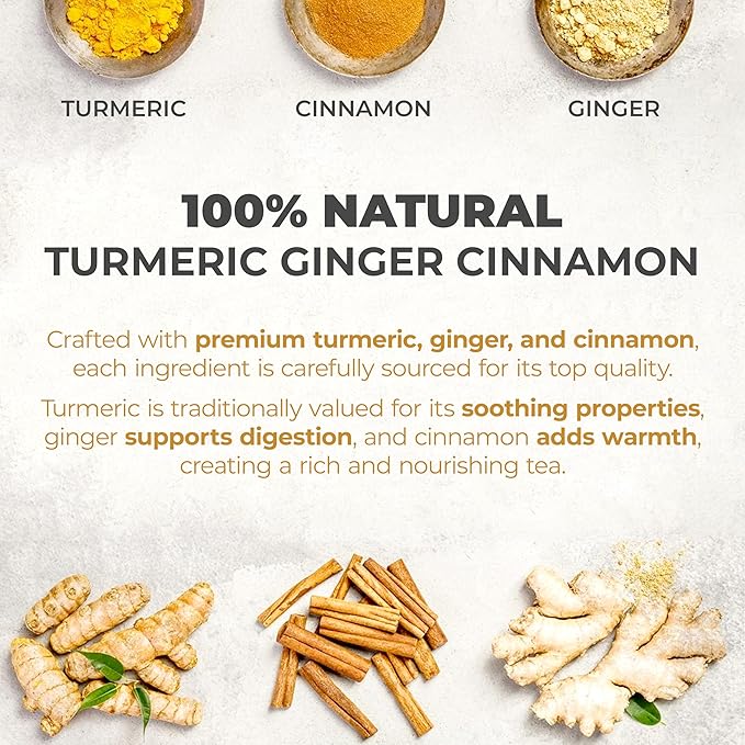 LeafLea Turmeric Ginger Cinnamon Tea, 120 Individually Wrapped Tea Bags, 100% Natural Herbal Blend with Pure Ginger and Turmeric, Supports Digestion & Immune Health, Caffeine-Free, No Sugar
