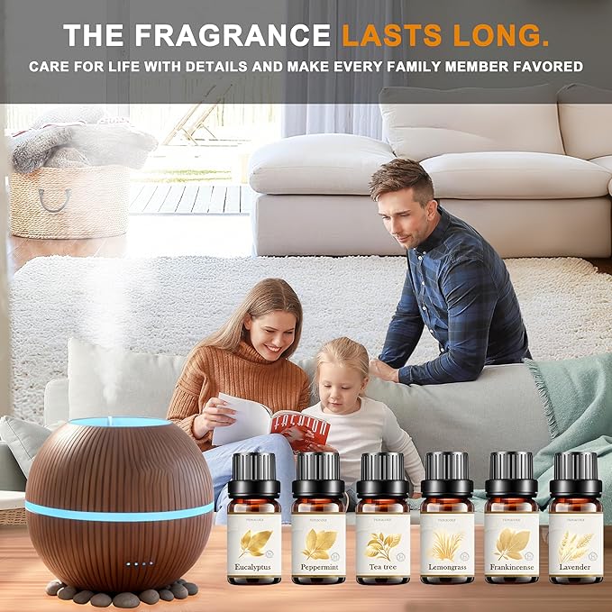 Essential Oil Set, Premium Fragrance Oils for Diffuser & Aromatherapy, Candle, Soap Making, Humidifiers, Scents Blends Included Frankincense,Lavender,Eucalyptus, Lemongrass,Mint,Tea Tree, 6x10ML