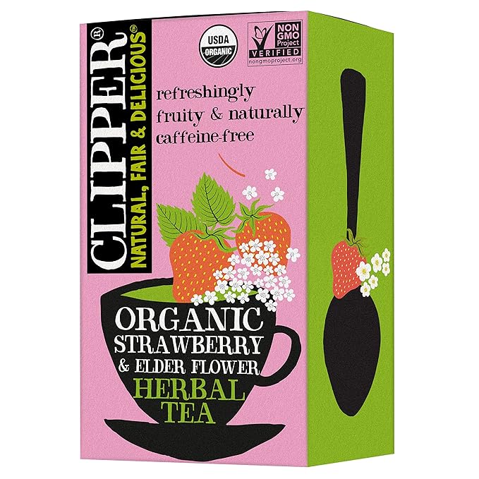 Clipper Tea Strawberry & Elderflower Herbal Tea – Caffeine Free, USDA Organic, Great Hot or Iced – Refreshingly Fruity, Natural, Fair & Delicious – 20 Tea Bags