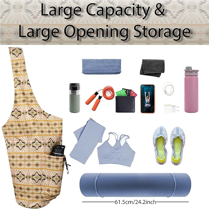 jswuffx Yoga Mat Bag Yoga Tote Bag with Large Waterproof Zipper Pocket and Drawstring Pocket Yoga Mat Bag Carrier Fit Most Size Mats and All You Stuff