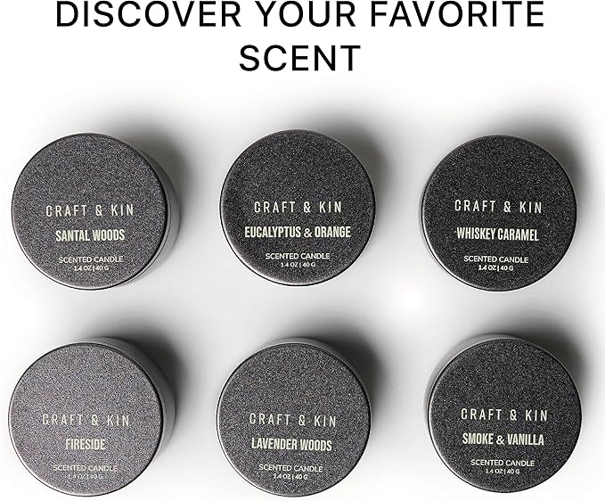 Craft & Kin Christmas Scented Votive Candle Gift Set of 6 | Small Luxury Scented Candles Holiday Gift Set for Home | Candle Box with Assorted Scents | 15–20 Hour Burn Each