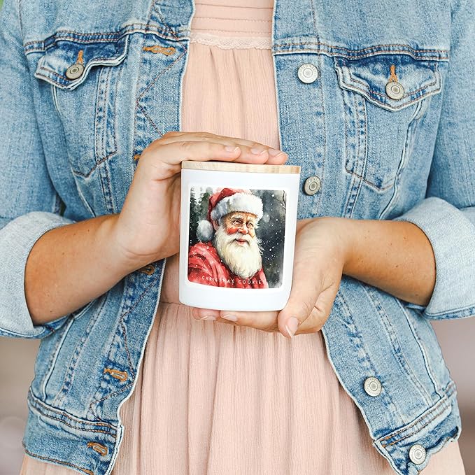 Simply Said, INC Christmas Candle, Watercolor Santa, Christmas Cookies Scented 2 Wick 11 oz Premium Soy Candle, Hand Poured in USA, CDL1165