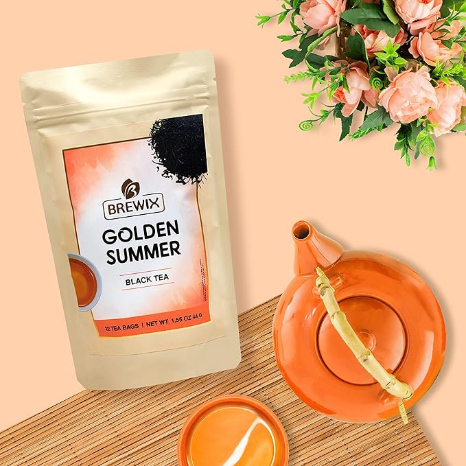 BREWIX, Darjeeling Golden Summer Tea From Himalayas (22 Pyramid Tea Bags) | High Grown in the Himalayas | Long Leaf Tea, Packed in Resealable Ziplock Pouch