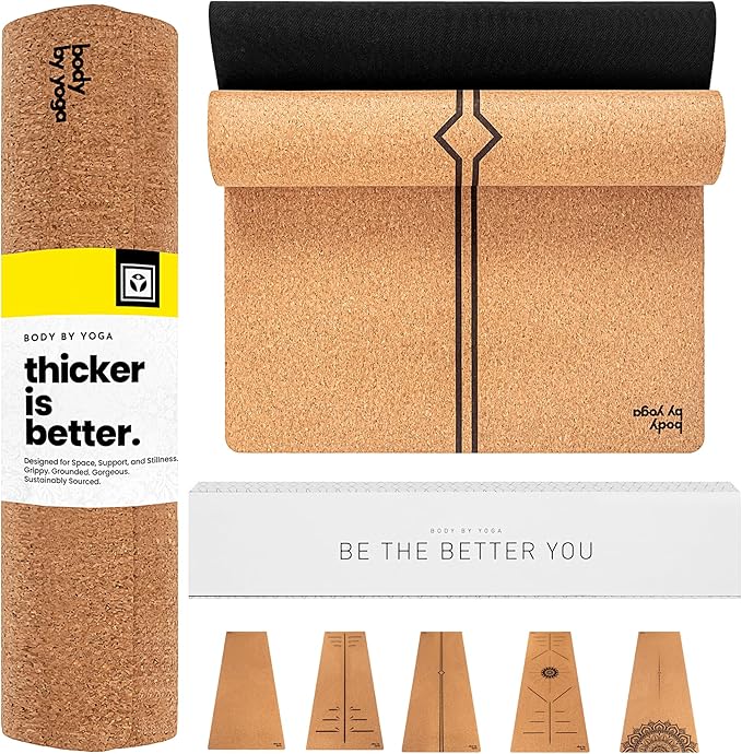 Luxury Cork Yoga Mat - Non Slip, Extra Thick Grip. Thicker, Longer, and Wider for More Comfort and Support. Tough Enough For Hot Yoga. Natural, Non Toxic, and Eco Friendly. Optional Alignment Lines.
