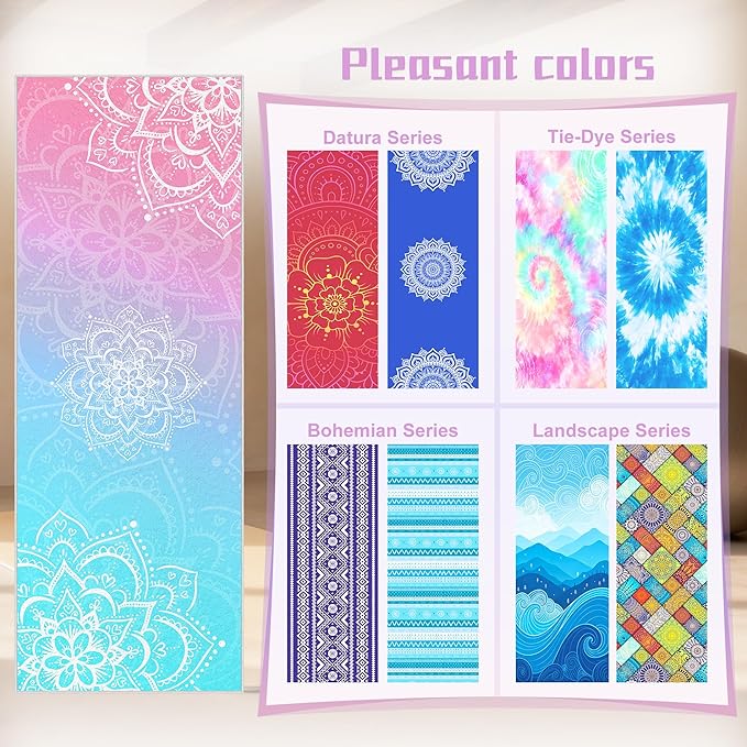 alissgorat Yoga Towel,Absorbent Yoga Mat Towel for Hot Yoga Non Slip,Stylish Prints,Ideal for Workouts,Hot Yoga,Bikram,Pilates Equipment,72 x 27 in,Gradient Mandala