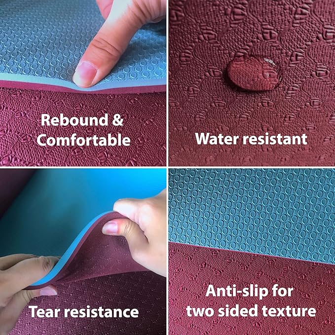 Feetlu Extra Thick Exercise Yoga Mat with Strap - 2/5 Inch (10MM), Non-Slip Workout Mat for Yoga, Pilates, and Floor Exercises