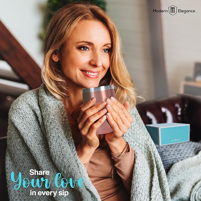 Modern Elegance Tea Tumbler Gift Set – Includes Tea Bag Holder, Spoon, Honey Straw, 15 Assorted Flavor Blends & Hot & Cold 12oz Insulated Tumbler – Ideal for Holiday Gift for Tea Lovers – Rose Gold