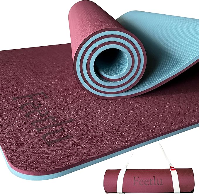 Feetlu Extra Thick Exercise Yoga Mat with Strap - 2/5 Inch (10MM), Non-Slip Workout Mat for Yoga, Pilates, and Floor Exercises