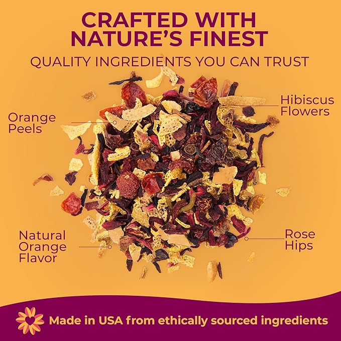 Katy's Blood Orange Loose Leaf Tea | Fruity & Citrusy Herbal Tea | Orange Peel & Hibiscus | Caffeine-Free & Hydrating Fruit Tea | 30+ Cups | Hot or Iced | Antioxidant-Rich | Woman-Owned | 3oz Pouch