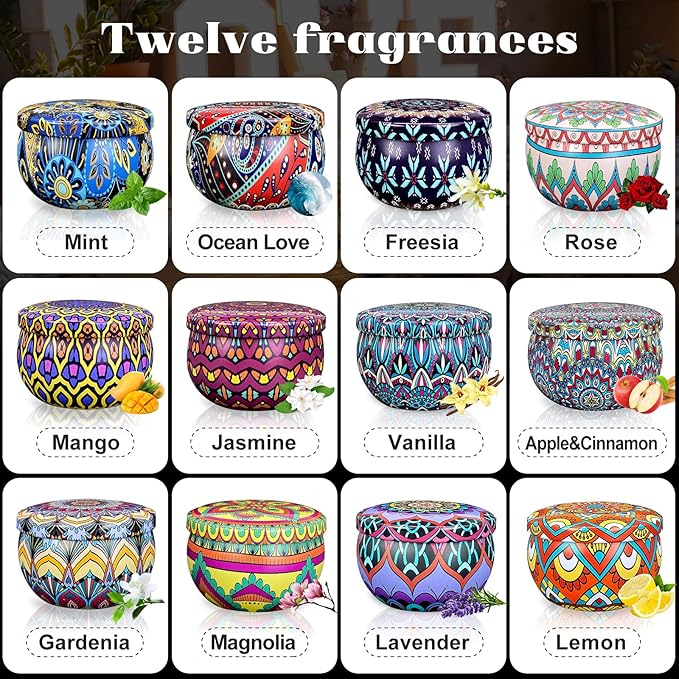 Scented Candle Set, 24 Pack Home Candles, 600 Hour Long Lasting Soy Wax Candle Set, Birthday Gift for Women with Gift Box.