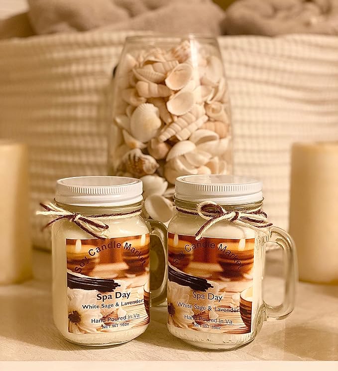 Soy Scented Candles | Handmade & Highly Aromatic Candles Burns Upto 85 Hours in Glass Jar - Perfect for Home Decor, Wedding, Birthday, Dinner (Spa Day, 12 oz)