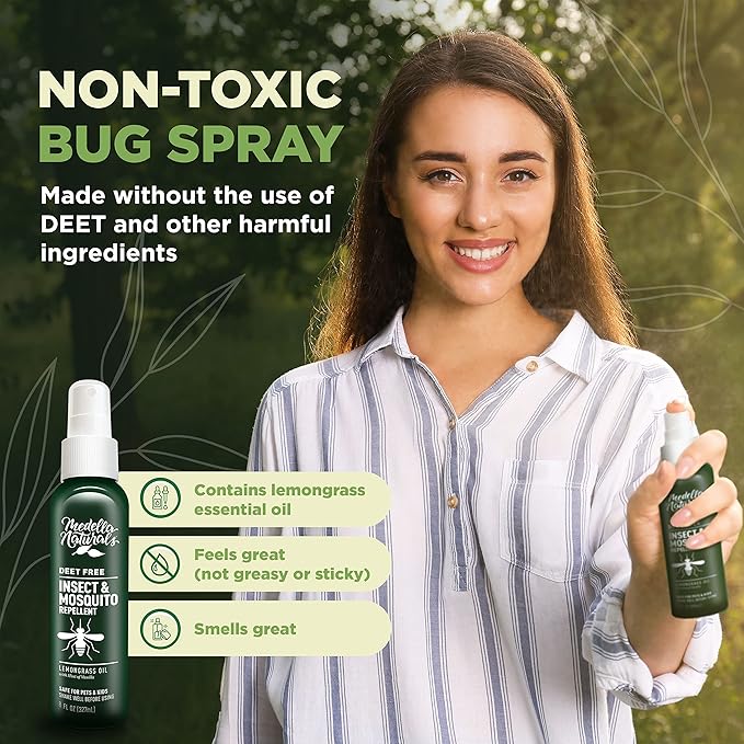 Deet-Free Insect & Mosquito Repellent 8oz – Nice Smelling Insect Repellent with Lemongrass Oil Safe for Pets and Kids – Bug Spray Against Mosquitoes, Gnats, Black Flies, No-See-ums, and Other Insect