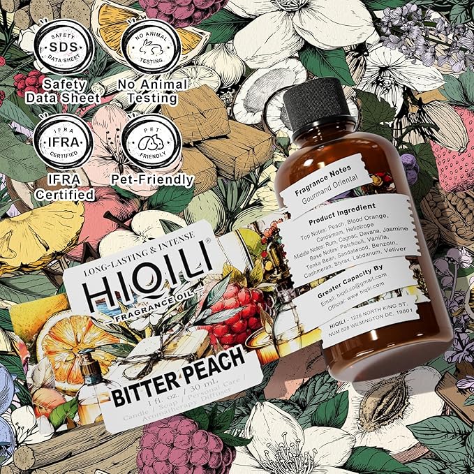 HIQILI Bitter Peach Fragrance Oil - for Candle, Soap & Sachets Bag Making, Inspired by T-F.rd Bitter-P.ch, for Home Diffuser, Add to Air Fresheners Spray - 1 Fl Oz