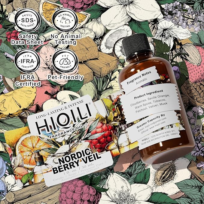 HIQILI Nordic Berry Veil Fragrance Oil for Home Diffuser, Candle & Soap Making Supplies, Luxury Hotel Scent, Essential Oil - 1 Fl Oz