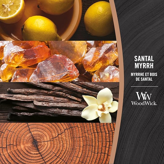WoodWick Medium Hourglass Candle Santal Myrrh - Premium Soy Blend Wax Pluswick Innovation Wood Wick Made in USA