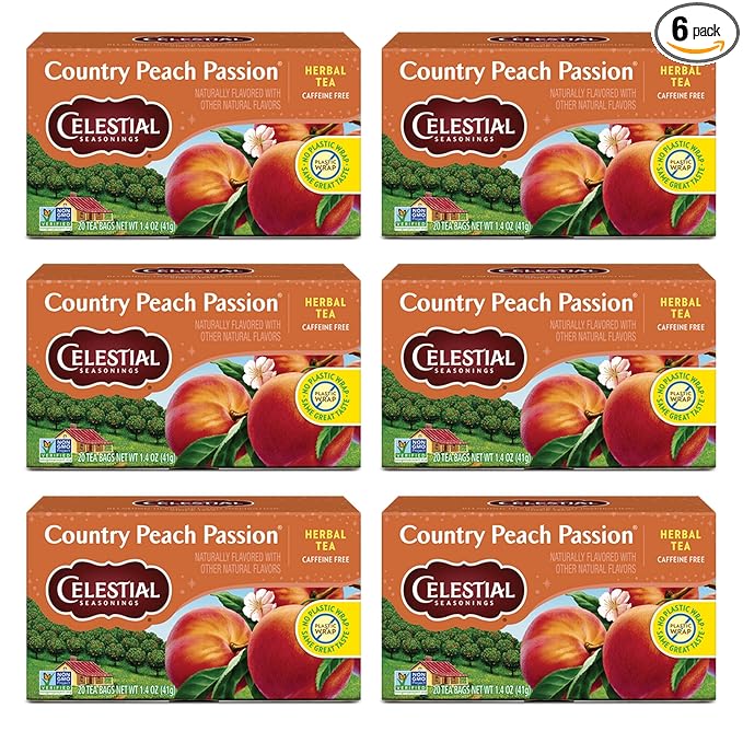 Celestial Seasonings Country Peach Passion Herbal Tea, Caffeine Free, 20 Tea Bags Box (Pack of 6)