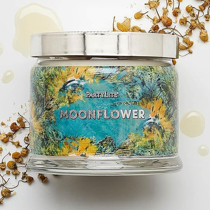 PartyLite 3-Wick Jar Candle, Highly Fragranced Clean Burning Glass Candle, 25-45 Hours Burn Time (Moonflower)