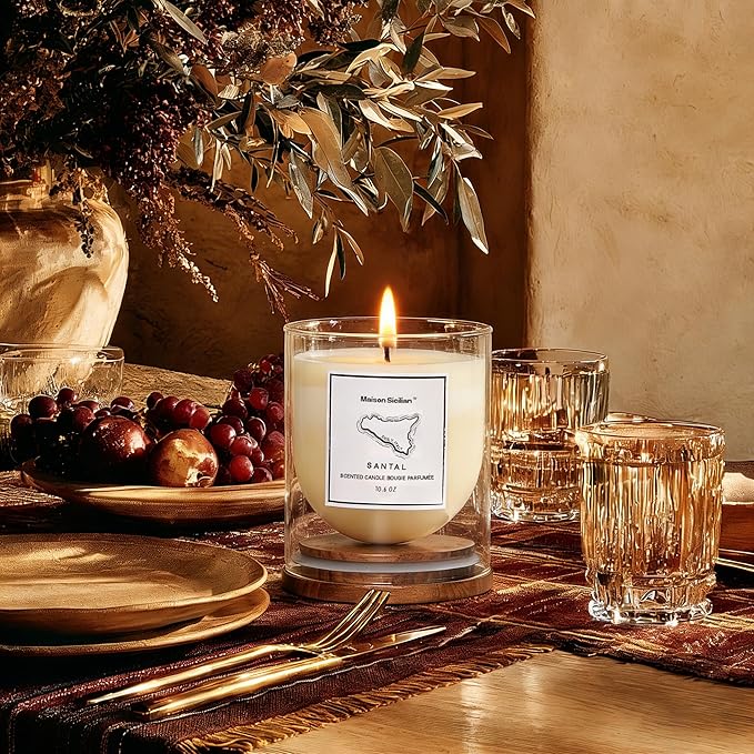 Santal Candle 10.6 oz | Warm Sandalwood Scent | Lidded Glass Jar | Premium Soy Wax + Luxury Fragrance Oil | Cozy Warm Ambiance & Thoughtful Gifting
