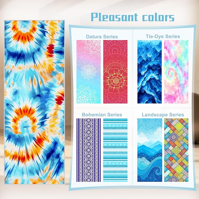 alissgorat Yoga Mat Towel,Hot Yoga Towel High-Definition Pattern,Machine Washable with Ultra-Absorbent Yoga Towels for Hot Yoga Non Slip for Fitness,Exercise,Pilates,72 x 27 in,Blue& Orange