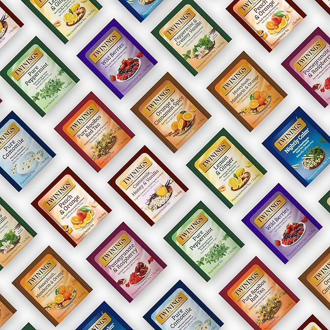 Twinings 48 Tea Bags Herbal Variety Pack – 12 Herbal Flavors with 20 Honey Sticks, Perfect Tea Gift Set for Any Occasion
