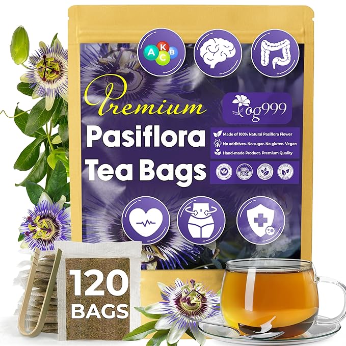 TOG999, Premium 120 Pasiflora Pasion Flower Tea Bags, 100% Natural & Pure Pasiflora Passion Flower, Herbal Tea. No Sugar, No Caffeine, No Gluten, Vegan.