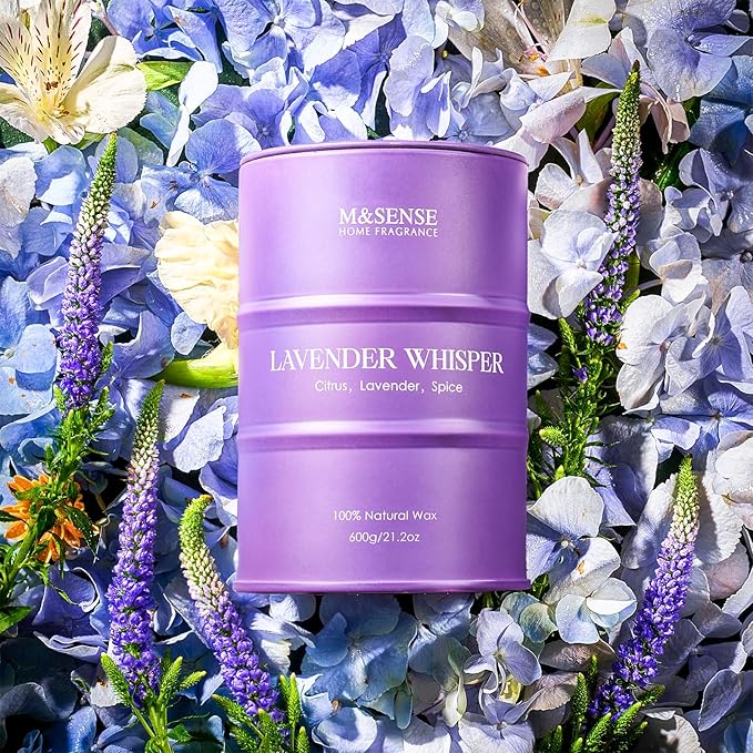 M&SENSE Large Lavender Soy Candles for Home Scented 11.6oz 120 Hour Long Burning, Aromatherapy Candle for Stress Relief Meditation Relaxing, Appreciation Gifts for Mom Teacher Friends