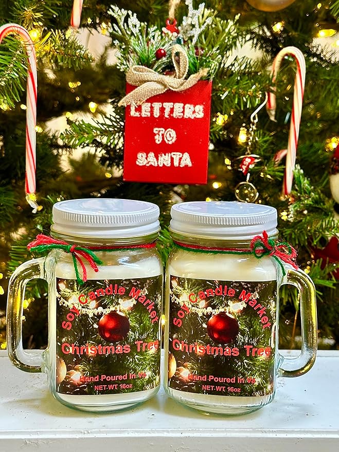 Soy Scented Candles | Handmade & Highly Aromatic Candles Burns Upto 85 Hours in Glass Jar - Perfect for Home Decor, Wedding, Birthday, Dinner (Christmas Tree, 12 oz)