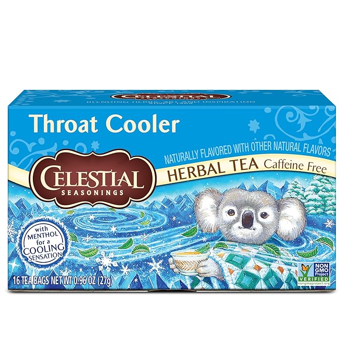 Celestial Seasonings Throat Cooler Herbal Tea, Caffeine Free, 16 Tea Bags Box