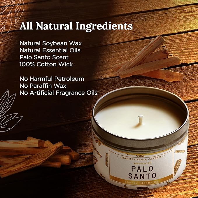 Magnificent 101 Long Lasting Palo Santo Scented Candle - 6 oz - 35 Hour Burn - Natural Soy Wax Smudge for House Energy Cleansing, Positive Vibes & Manifestation