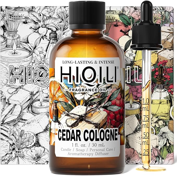 HIQILI Cedar Cologne Fragrance Oil for DIY Candle & Soap Making, Long-Lasting, Luxury Hotel Scents for Diffuser - 1 Fl Oz