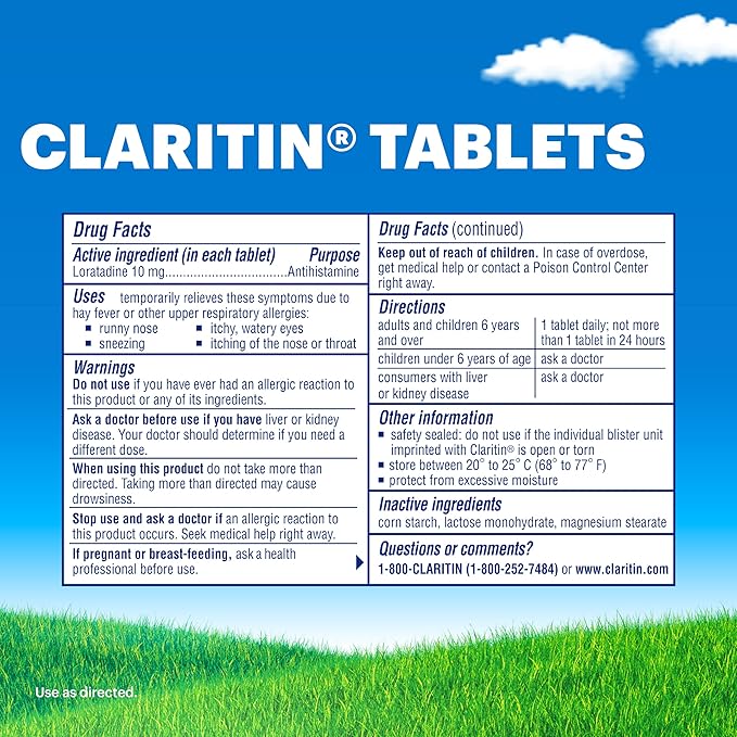 Claritin Allergy Medicine for Adults, 24-Hour Non-Drowsy Loratadine 10mg Pills, Antihistamine, 70 Tablets + 1ct On-The-Go Relief