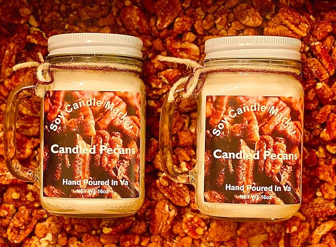Soy Scented Candles | Handmade & Highly Aromatic Candles Burns Upto 85 Hours in Glass Jar - Perfect for Home Decor, Wedding, Birthday, Dinner (Candied Pecans, 12 oz)