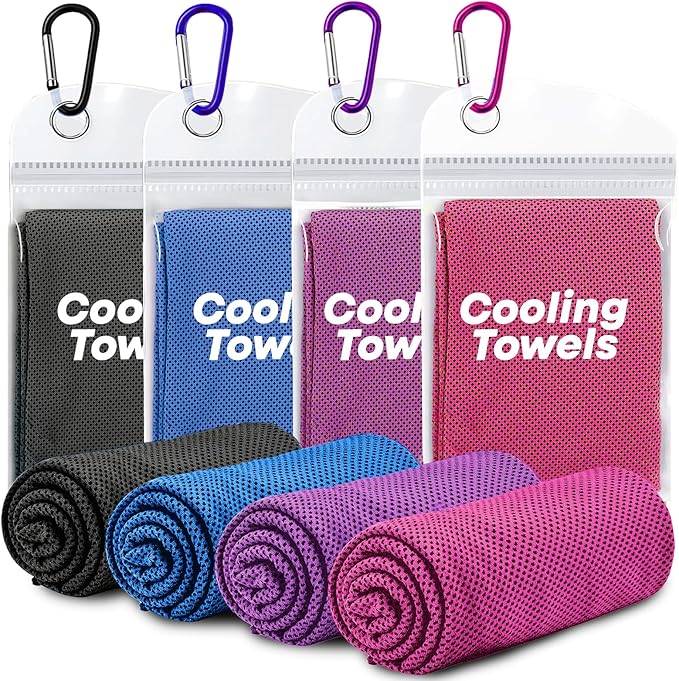 UZIPIN 4 Pack Cooling Towels (40"x 12"), Soft Breathable Gym Towels, Outdoors Ice Towel for Neck and Face, Camp Essentials Microfiber Sweat Towels for Gym, Run, Yoga, Workout, Travel, Climb