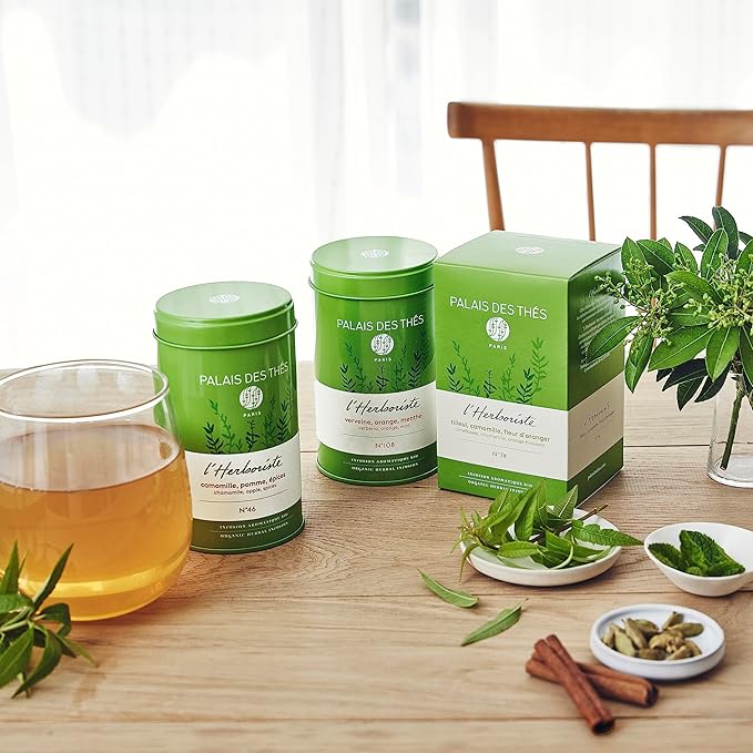 Palais des Thés Caffeine-Free Tea - L'Herboriste N°52 Organic Digestion Herbal Blend with Anise, Peppermint & Lemon Balm - Premium Tea Bags, Serves 20 Cups
