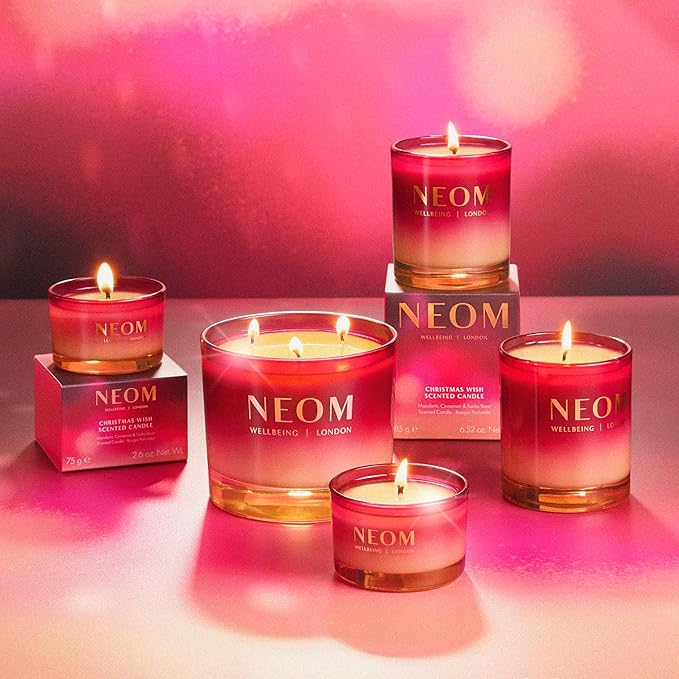 NEOM Christmas Wish Candle Travel Size | Mandarin, Cinnamon & Tonka Bean I Made with 100% Naturally derived Wax I Designed to Help You Relax and Unwind I Expertly Blended I Hand Finished