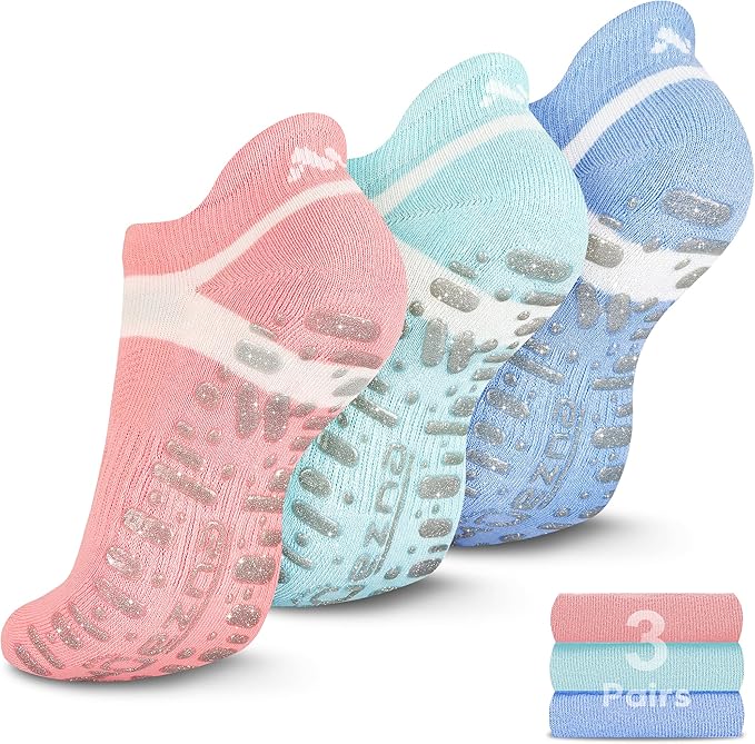 Muezna Non Slip Yoga Socks for Women, Anti-Skid Pilates, Barre, Hospital Socks with Grips, Size 5-10