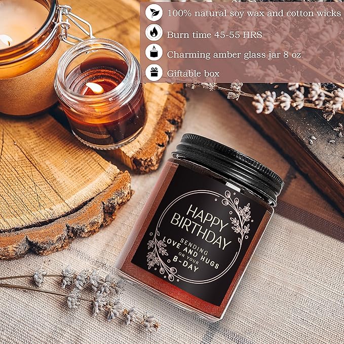 Birthday Gifts for Women Men - Sending Love Hugs Bday Candle for Her, Him, Best Friend - Happy Birthday Gifts for Mom Wife Girlfriend Aunt Sister Daughter - Jasmine Relaxing Soy Candle