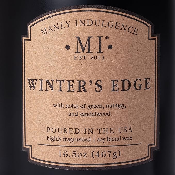 Manly Indulgence Winters Edge Scented Candles for Men, 2 Wick, 16.5 oz Premium Soy Blend Wax, 60H Burn, Candles for Home Scented - Made in The USA