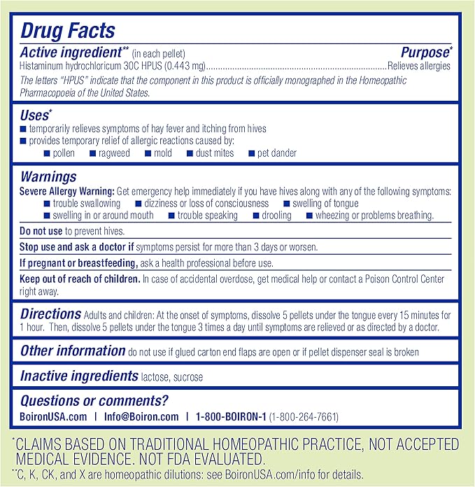 Boiron Histaminum Hydrochloricum 30C Homeopathic Medicine for Indoor or Outdoor Allergy Relief, Hay Fever, and Hives - (240 Pellets), (Pack of 6)