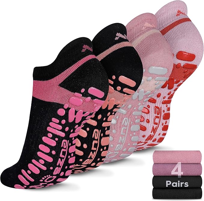 Muezna Non Slip Yoga Socks for Women, Anti-Skid Pilates, Barre, Hospital Socks with Grips, Size 5-10