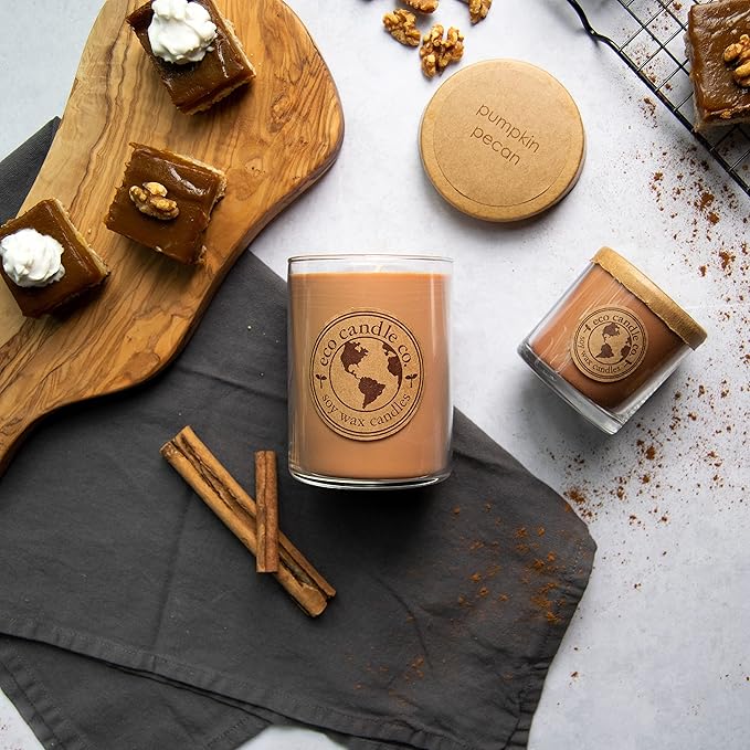 ECO CANDLE CO. Recycled Candle, Pumpkin Pecan, 26 oz. - Scents of Pumpkin, Pecans, & Maple Syrup - 100% Soy Wax, No Lead, Kraft Paper Label & Lid, Hand Poured, Made from Midwest Grown Soybeans