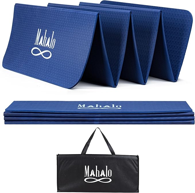 Foldable Yoga Mat + Carry Bag, 6mm 7-fold Workout Mat, Easy to Store, Anti-Slip Folding Exercise Mat for Yoga, Pilates, Home Workouts, and Floor Exercises