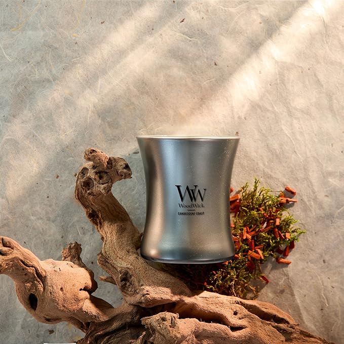 WoodWick Candescent Coast Holiday Candle Gifts for Women and Men, 9.7 oz Precious Metals Collection with Crackling Wick