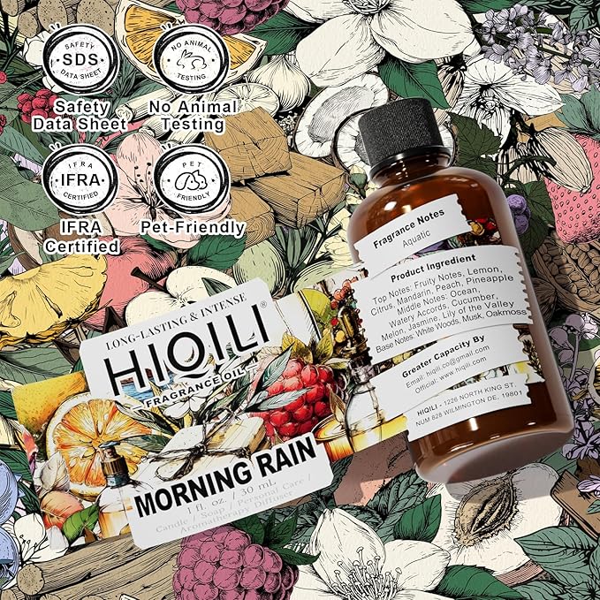 HIQILI Morning Rain Fragrance Oil for Soap, Candle & Hair Conditioner Making, Fresh Scent for Home, Car Diffuser - 1 Fl Oz