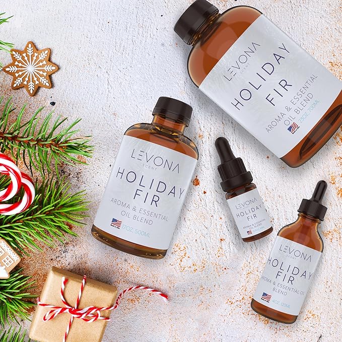 Levona Scent Christmas Essential Oils for Diffuser: Holiday Fir Essential Oil for Diffusers for Home - Essential Oils with Notes of Sandalwood & Amber Oil - Winter Fir and Balsam Fragrance - 120Ml