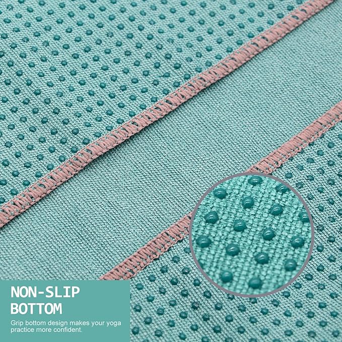 Eunzel Yoga Towel,Hot Yoga Mat Towel with Grip Dots Sweat Absorbent Non-Slip for Hot Yoga, Pilates and Workout 24" x72", Dark Cyan